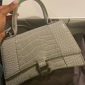 Hourglass Small Handbag Crocodile Embossed Grey